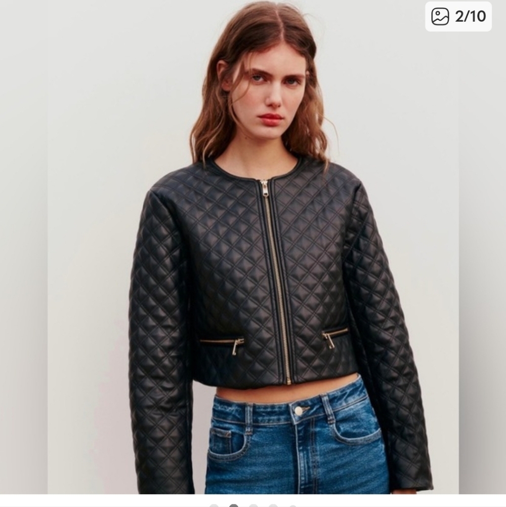 Zara Faux Leather Cropped Quilted Jacket - Picture 2 of 11